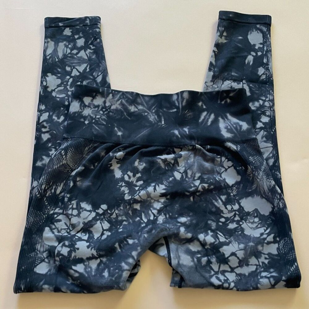 Tie Dye Scrunch Butt Leggings Womens L High Waist Mesh Gym Workout Black Gray